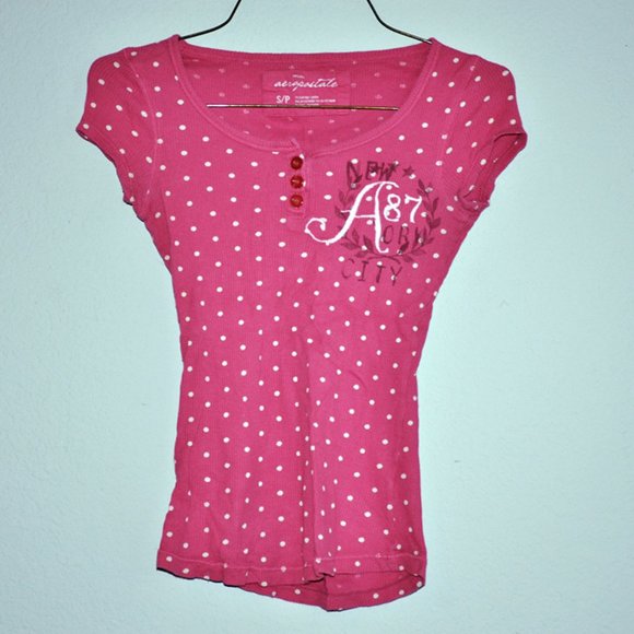 Aeropostale Pink and White Polka Dot Tee - Picture 1 of 4